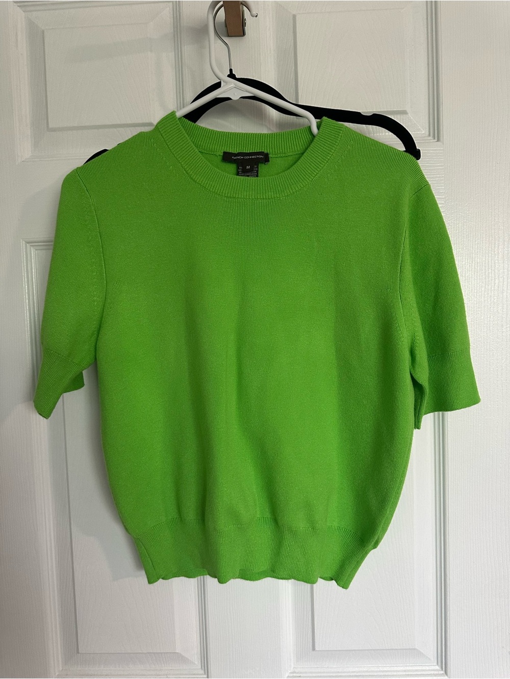 French Connection Neon Green Short-Sleeve Crewneck Sweater